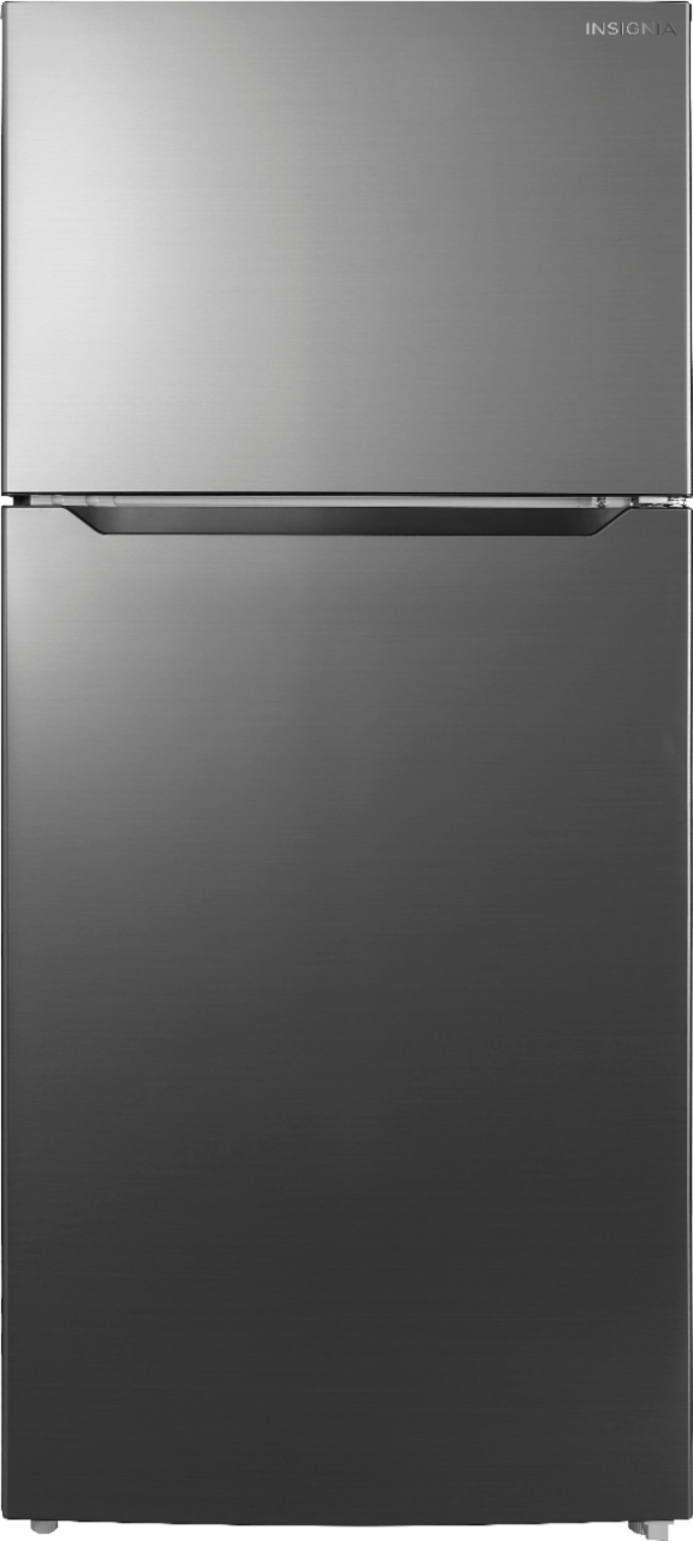 Front. Insignia™ - 18 Cu. Ft. Top-Freezer Refrigerator - Black Stainless Steel.