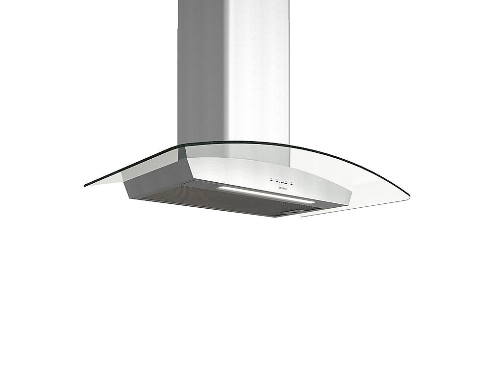 Angle View: Zephyr - Ravenna 36 in. 600 CFM Wall Mount Range Hood with LED Light in Stainless Steel with Clear Glass Canopy - Stainless steel and glass