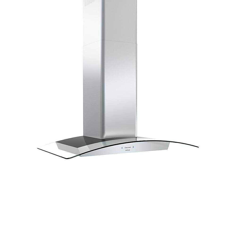 Left View: Zephyr - Ravenna 36 in. 600 CFM Wall Mount Range Hood with LED Light in Stainless Steel with Clear Glass Canopy - Stainless steel and glass