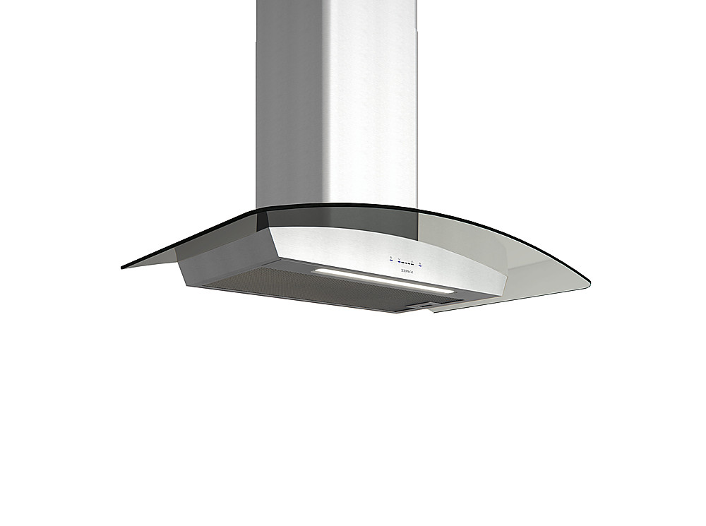 Angle View: Zephyr - Ravenna 30 in. 600 CFM Wall Mount Range Hood with LED Light in Stainless Steel with Gray Glass Canopy - Stainless steel and glass