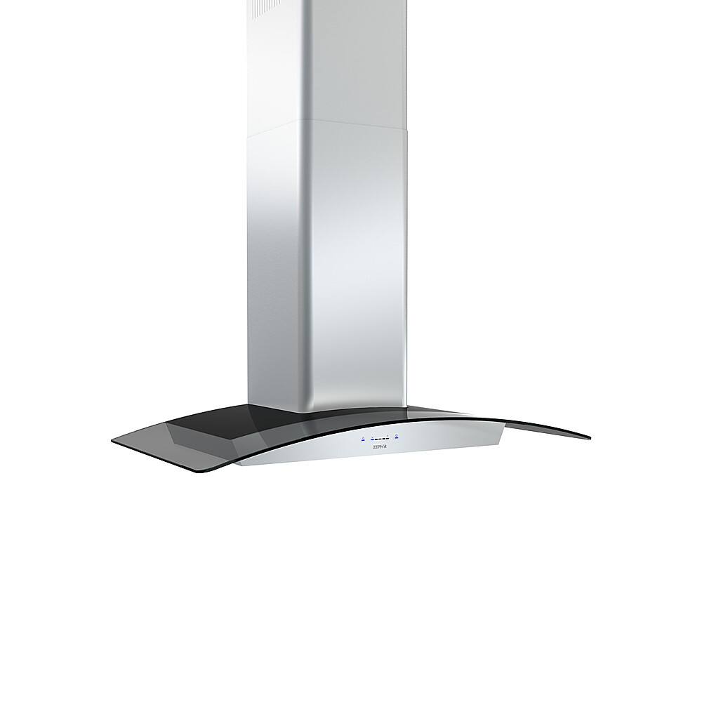 Left View: Zephyr - Ravenna 36 in. 600 CFM Wall Mount Range Hood with LED Light in Stainless Steel with Gray Glass Canopy - Stainless steel and glass