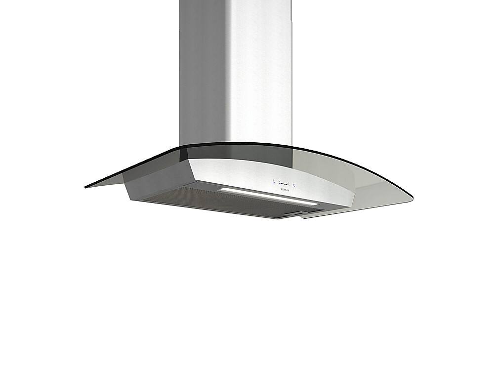 Angle View: Zephyr - Ravenna 36 in. 600 CFM Wall Mount Range Hood with LED Light in Stainless Steel with Gray Glass Canopy - Stainless steel and glass