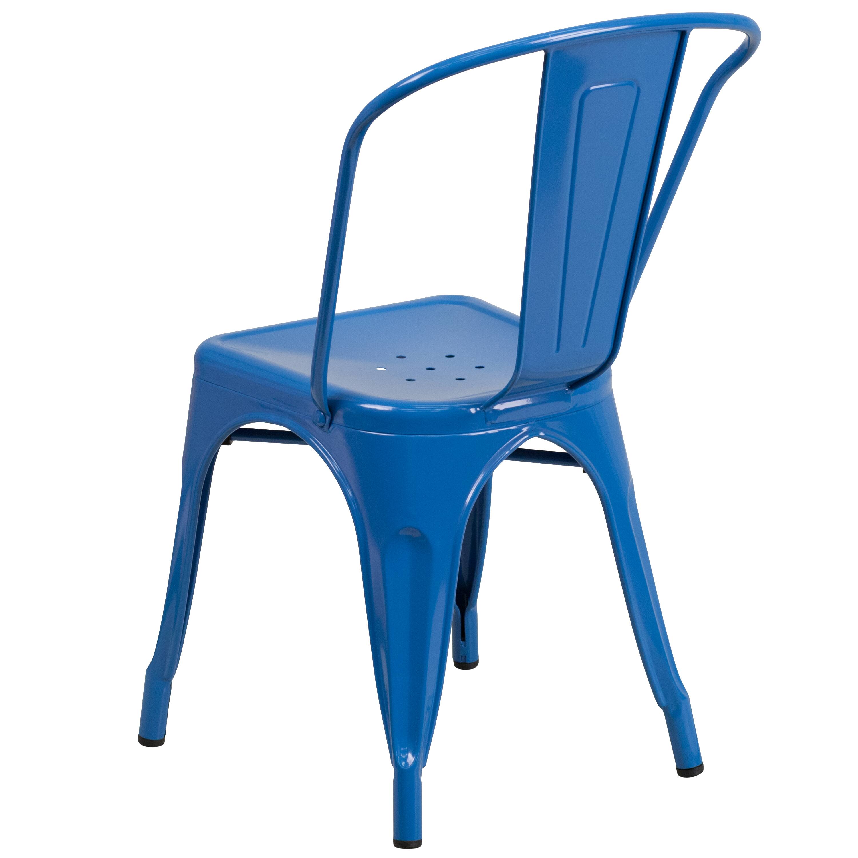 Alt View 5. Emma + Oliver - Commercial Grade Colorful Metal Indoor-Outdoor Stackable Dining Chair - Blue.