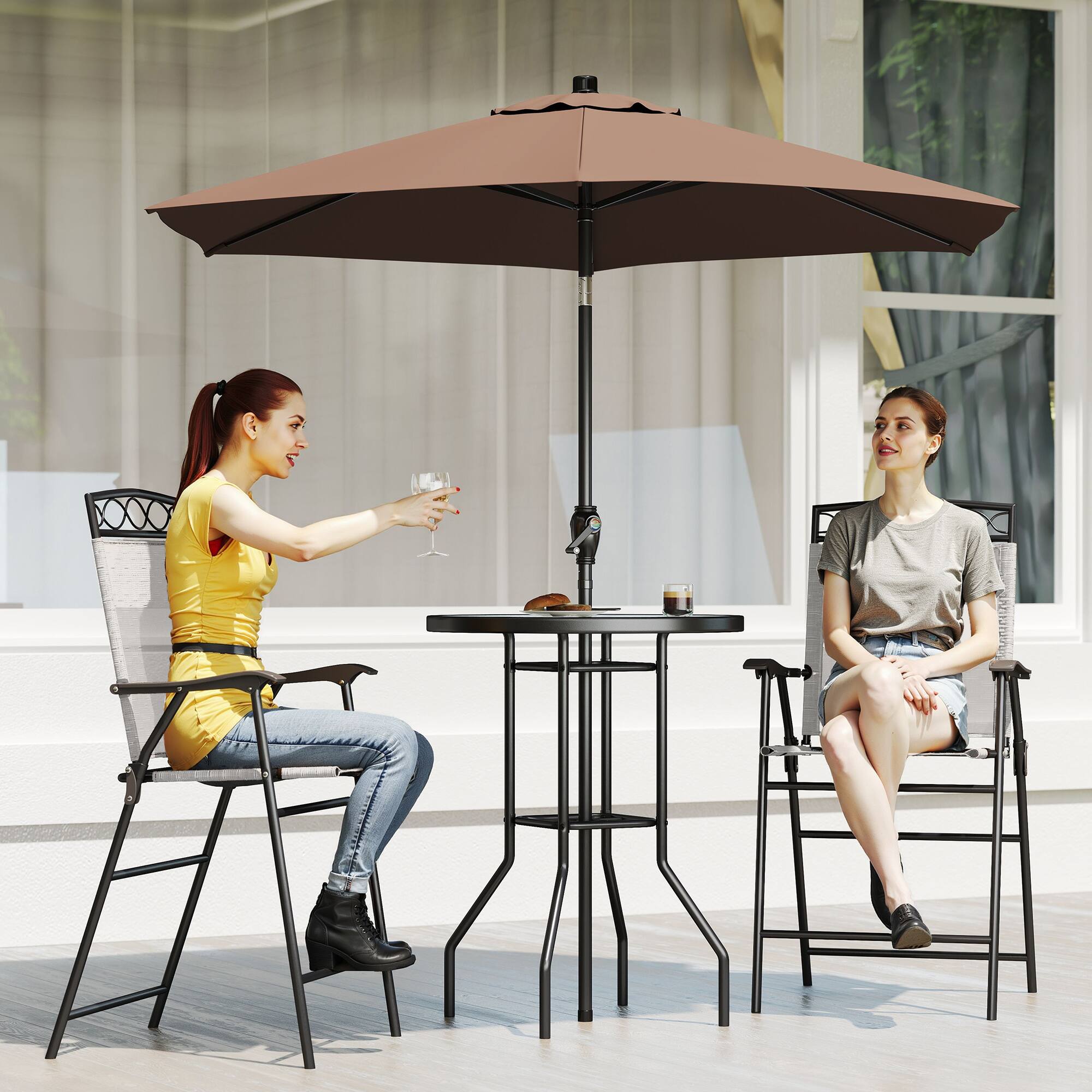 Alt View 8. Outsunny - 4 Piece Outdoor Patio Dining Furniture Set, 2 Folding Chairs, Adjustable Angle Umbrella - Beige.