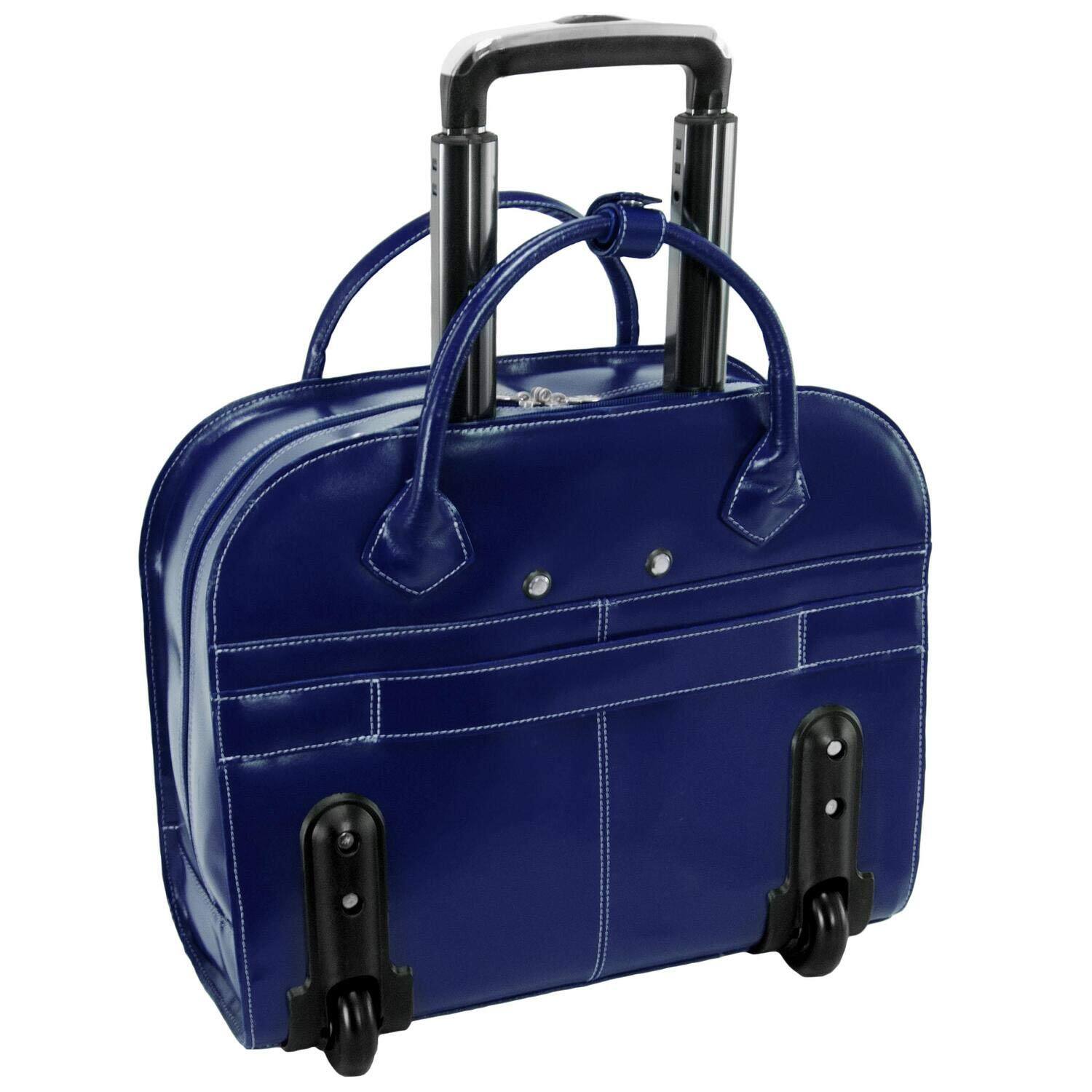 Alt View 5. McKleinUSA - 15-inch Top Grain Leather Wheeled Laptop Briefcase, Rolling Women's Business Overnight Bag, Removable Trolley Case - Navy.