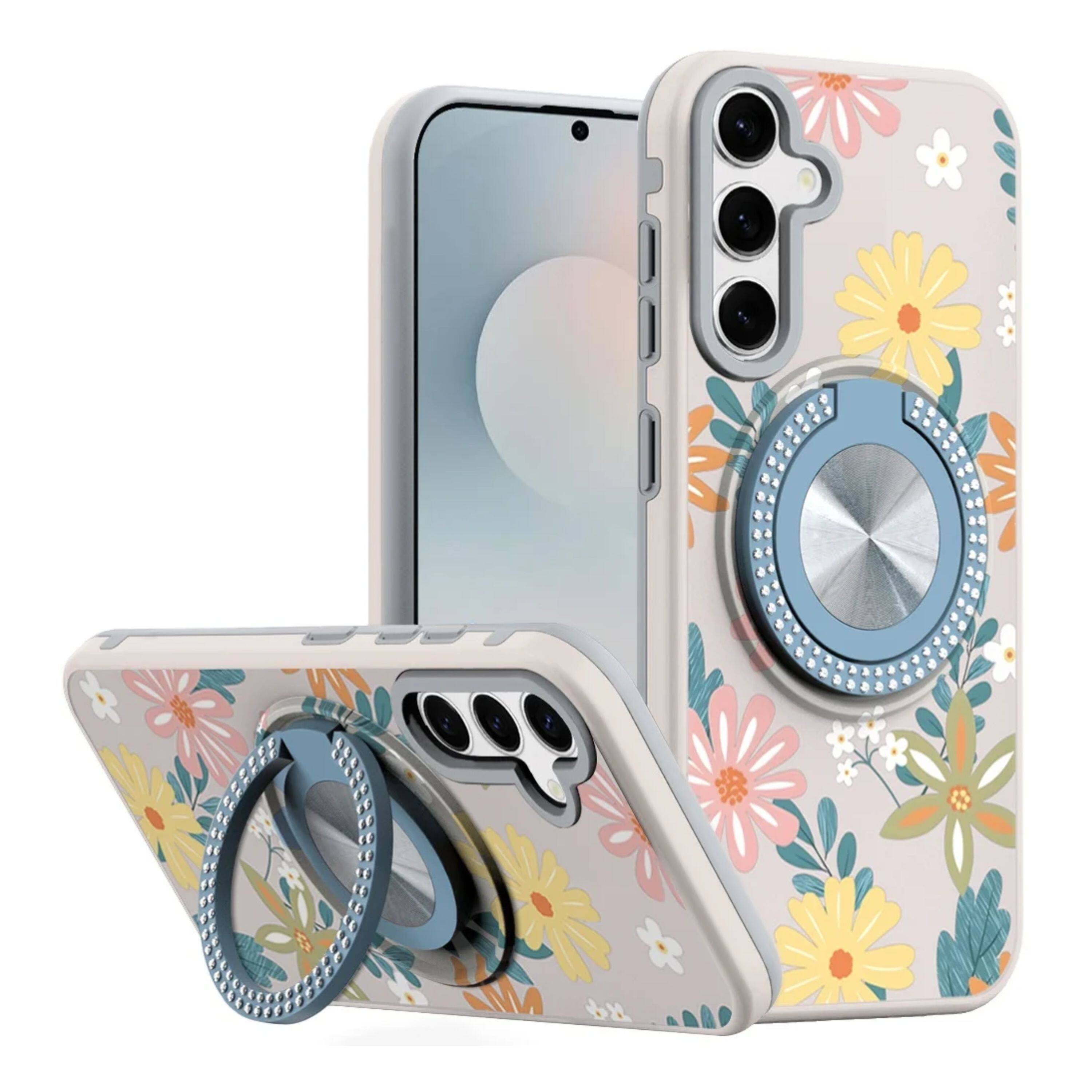 Front. Kitcheniva - Printed Design Case With 360 Stand Tempered Glass For Samsung Galaxy S26+ Plus Floral E - Multicolor.