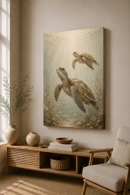 FC Design - Large Sea Turtle Ocean Glow Canvas Print 24x36"-Ready-to-Hang Coastal Marine Sanctuary Art Painting Home Wall Décor - MultiColor