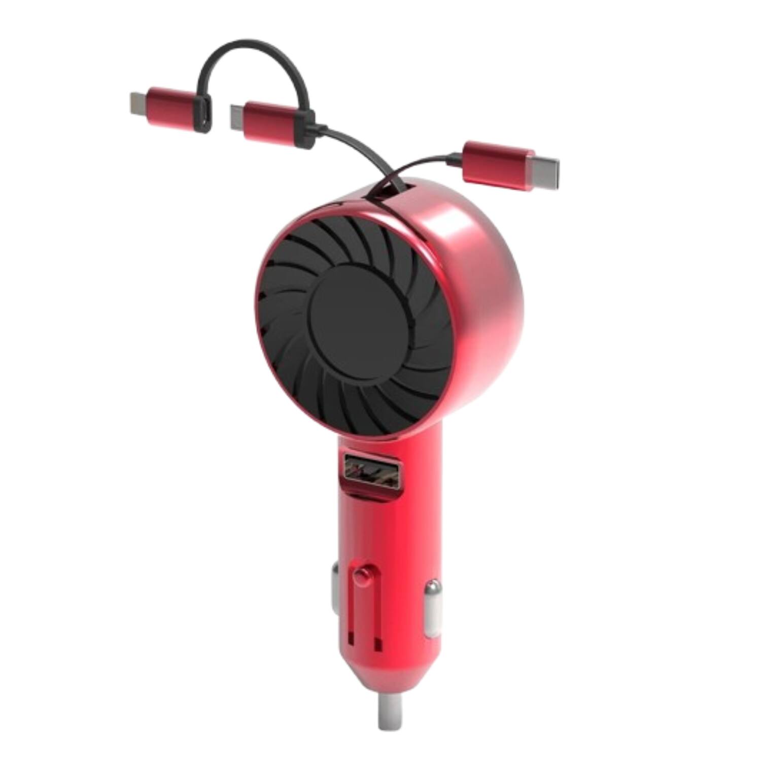 Home Collection - 3-in-1 Retractable Car Charger 21W Fast Charging Adapter Red - Red