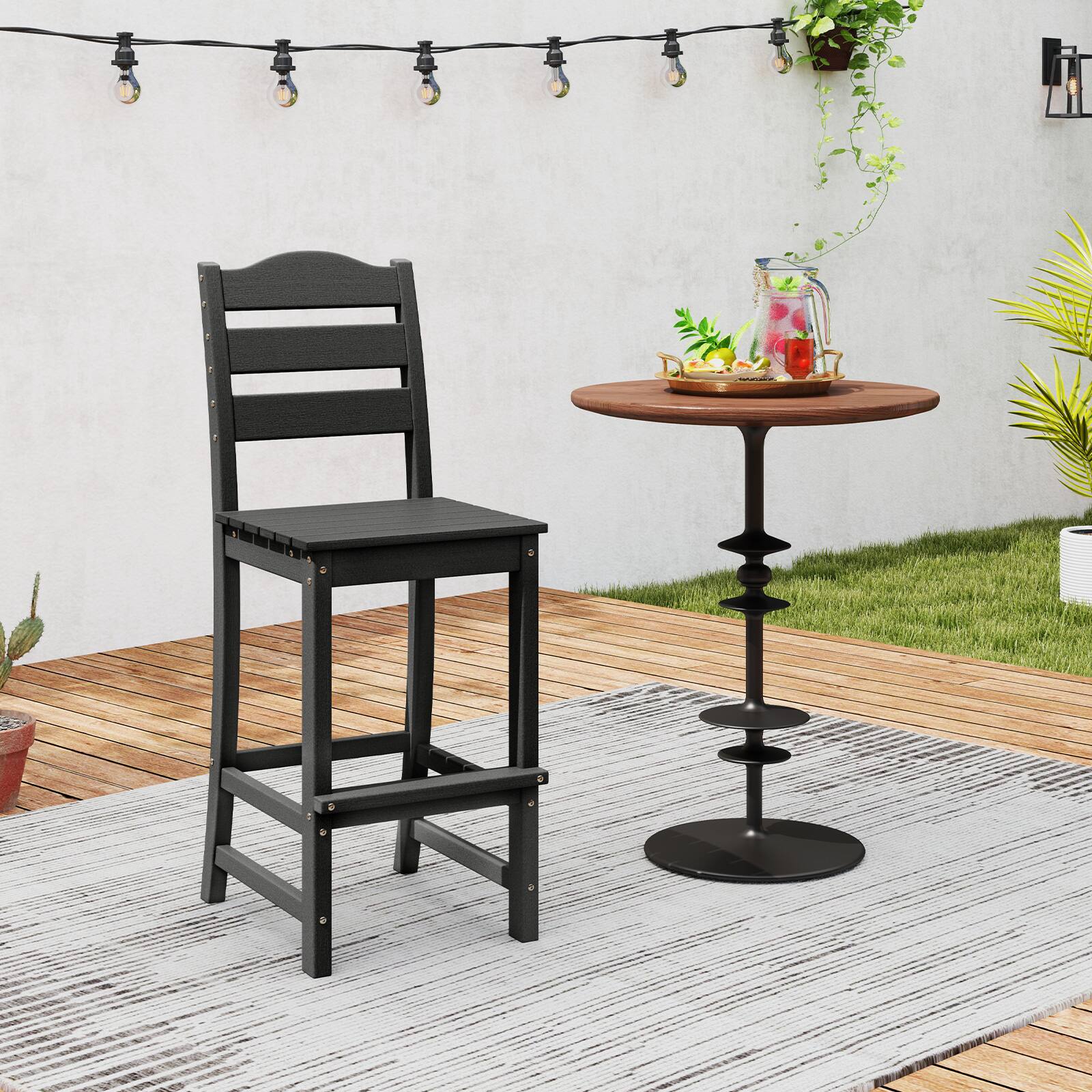Alt View 9. Gymax - Gymax Set Of 2 Outdoor HDPE Bar Stool Patio Tall Chair Backrest Footrest All Weather Black - Black.