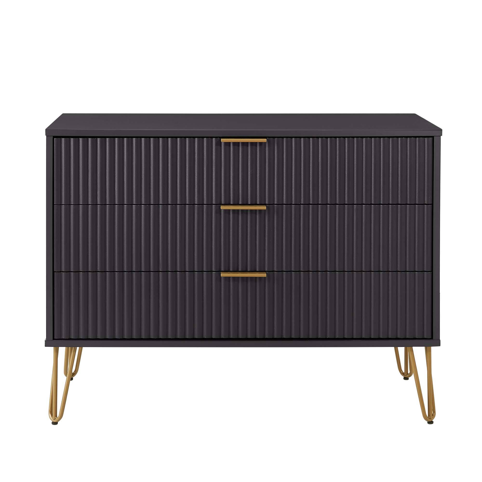Alt View 4. Forest'nSky - Black Wood 3 drawer 35.19 in. Wide Chest of Drawers for Living Room - Black.