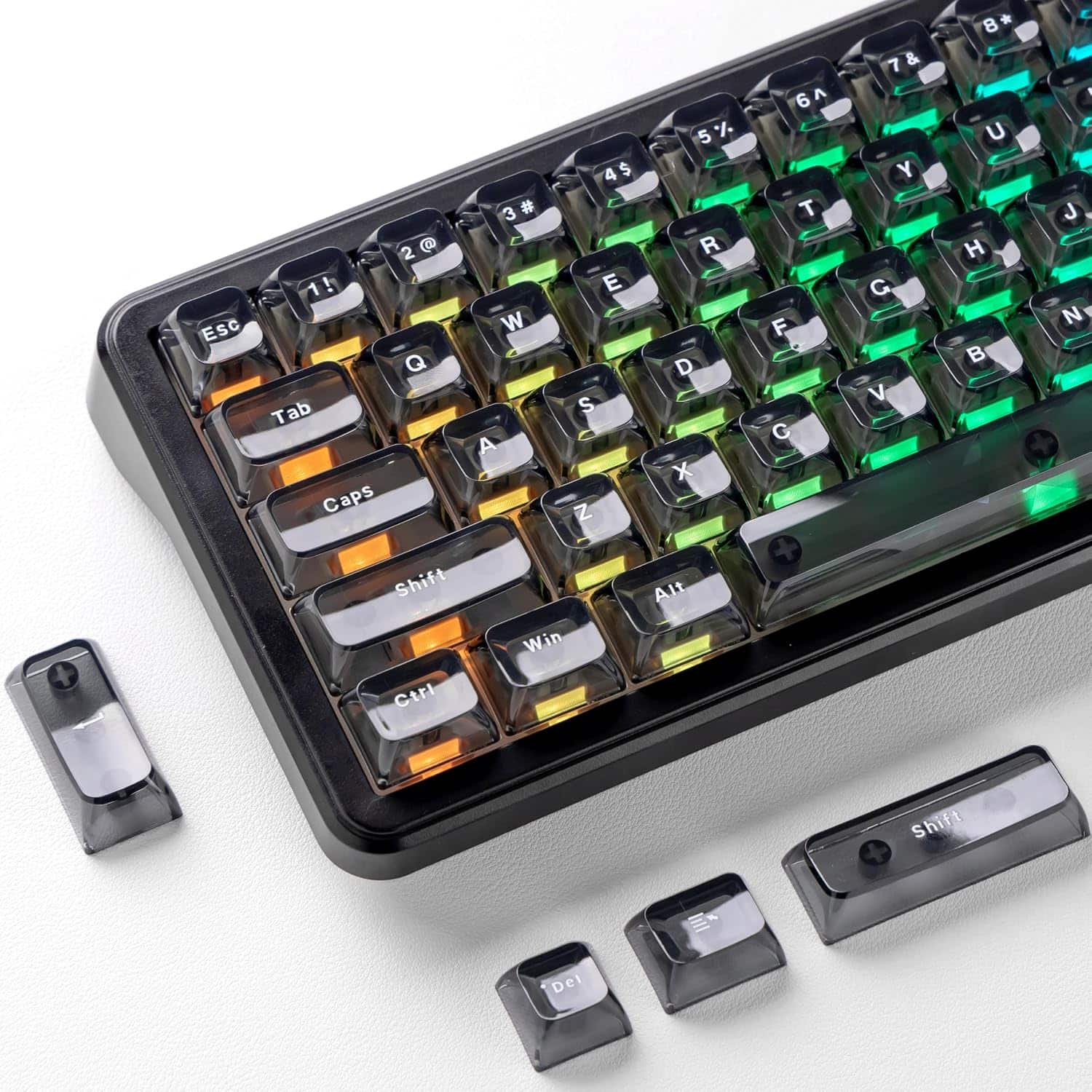Womier - Clear Keycaps Set, Transparent Shine Through Keycap for MX-Compatible 61/68/84/87/98/100/104 Mechanical Keyboard - Gray