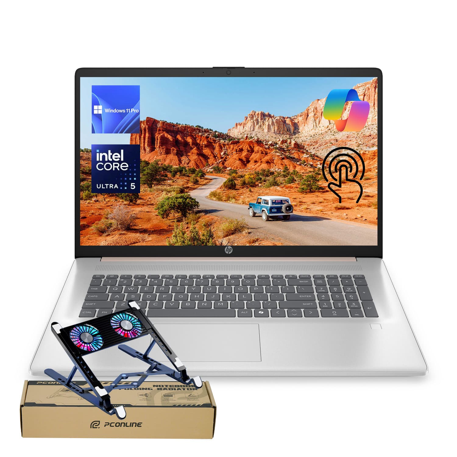 HP - 17.3" HD+ Touchscreen Laptop - Intel Core Ultra 5 225U - 16GB RAM - 1TB SSD - FP Reader & Backlit KB- PCO Laptop cooler - Rose