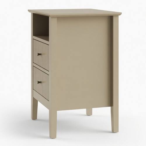 Alt View 6. LUCKY ONE - 18" Assembled Fluted Nightstand Set of 2 2-Drawer Gold Knobs - Beige.