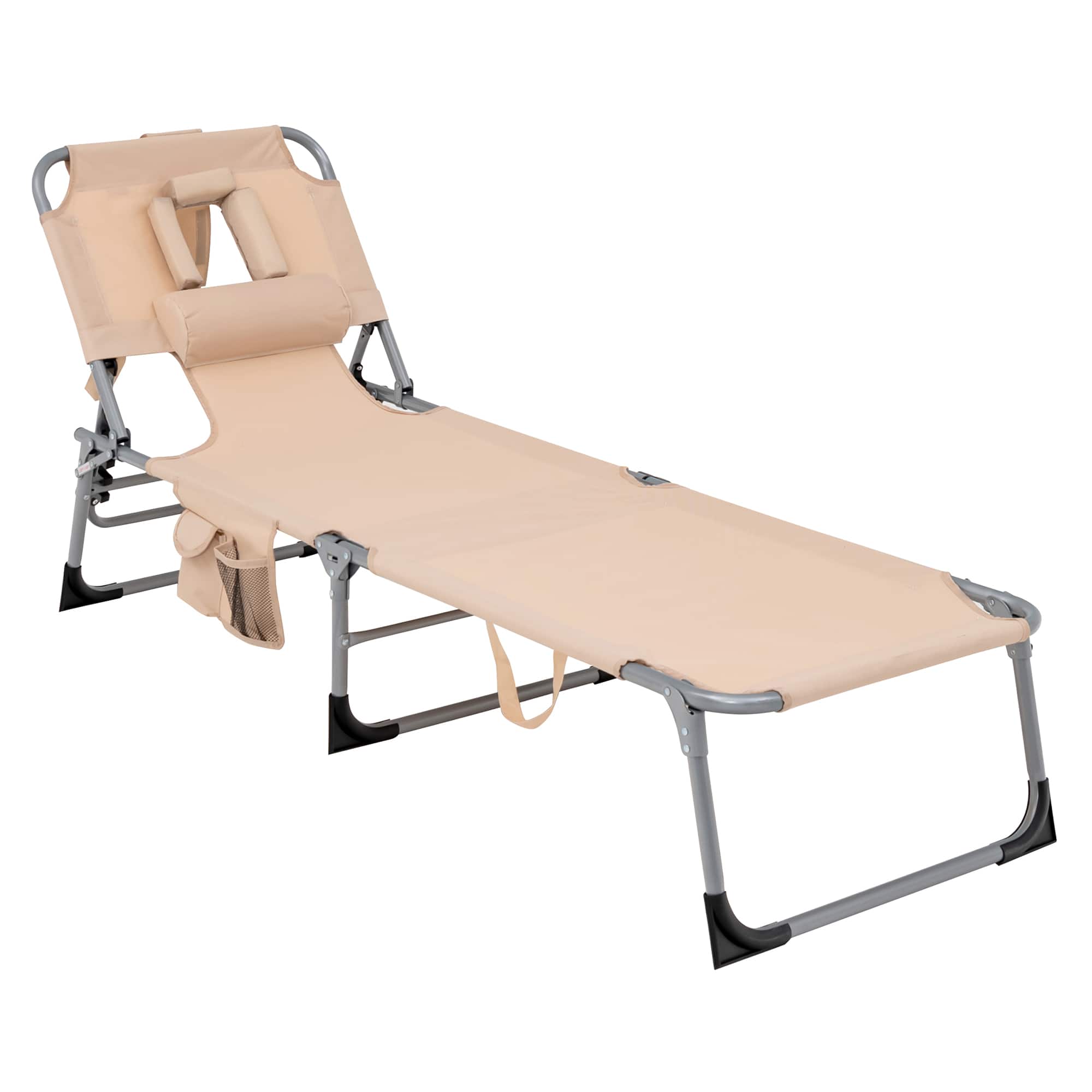 Gymax - Portable Beach Chaise Lounge Chair Folding Reclining Chair w/ Facing Hole - Beige price history on PriceWatchPro