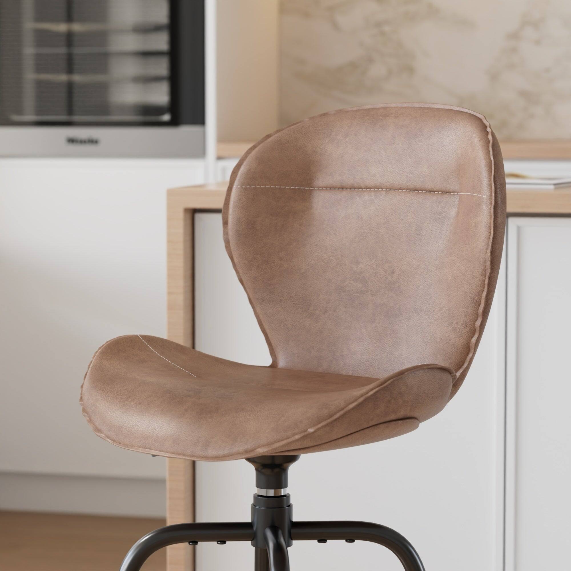 Alt View 1. Vecelo - Set of 2 Swivel Bar Stools  - Brown Faux Leather 360 Degree Swivel Stools , Stable T-Shaped Base Counter Height Stools - Brown.