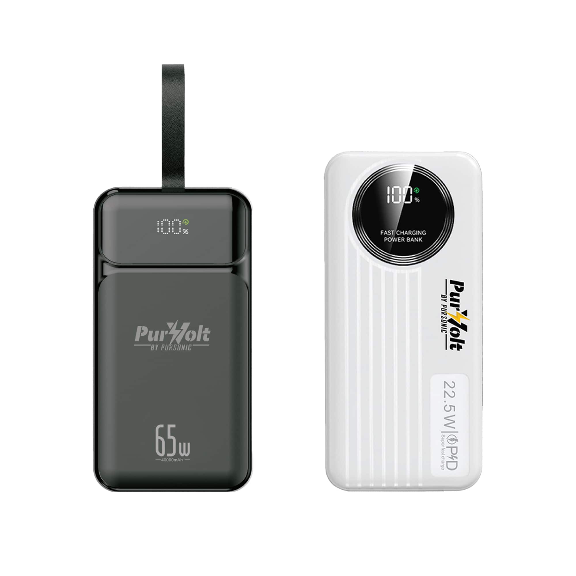 Pursonic - Power Anywhere Bundle – PurVolt 40,000mAh Power Bank + LED Fast Charging Power Bank with Built-in Cables