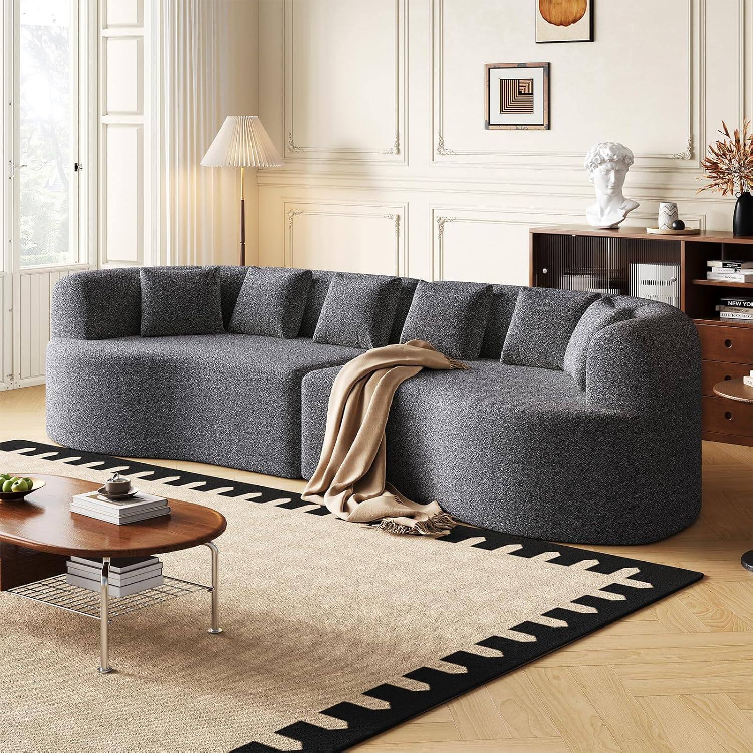 Alt View 7. Trinkets Crazed - 106.3" Curved Sectional Sofa Oversized Deep Seat Cloud Couch with 6 Pillows - gray.