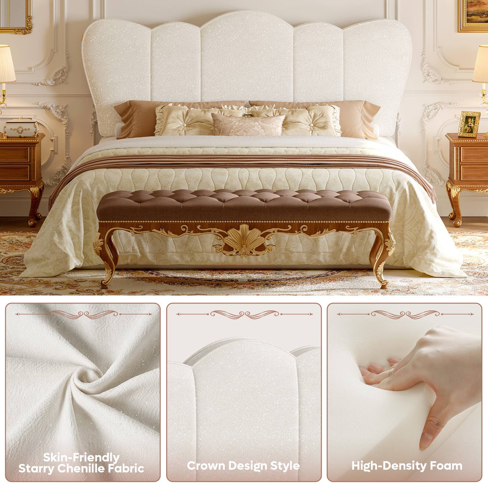 Skin-Friendly Starry Chenille Fabric  
Crown Design Style  
High-Density Foam