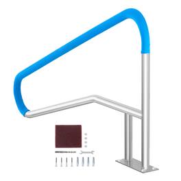 VEVOR - Pool Handrail, 55 x 32 inch Pool Railing, Stainless Steel with Base Plate ,Swimming Pool Safety Railing for Decks - Silver,Blue