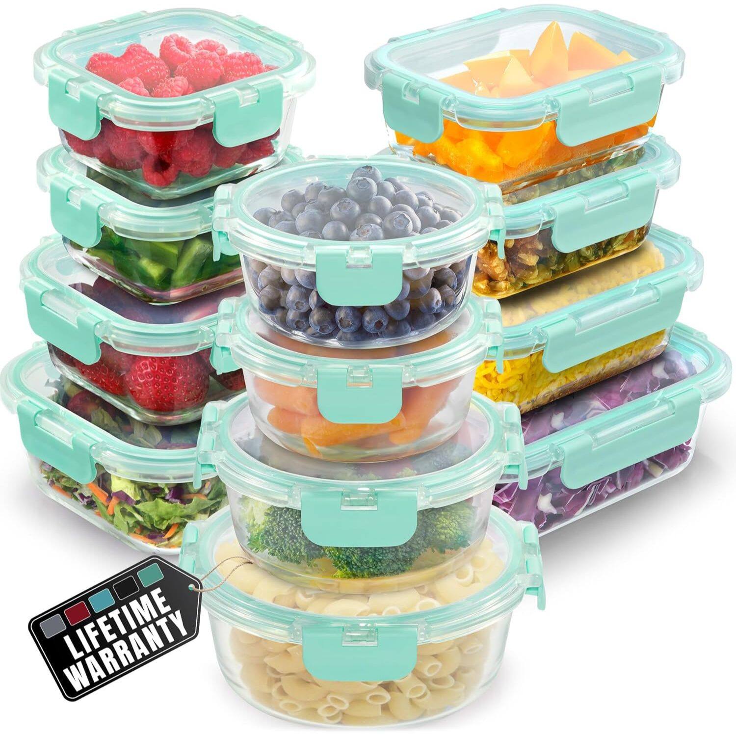 Zulay Kitchen - 12 Pack Premium Borosilicate Glass Food Storage Containers with Lids - Teal