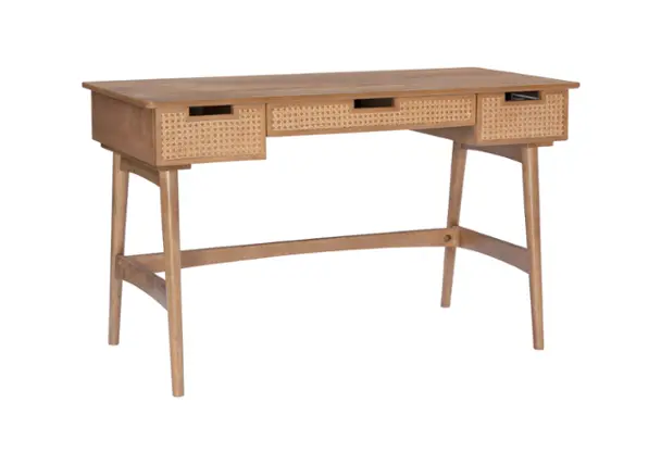 Front. Linon Home Décor - Rangall 3-Drawer Rattan Desk - Natural.