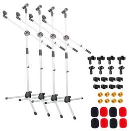 5 CORE - Mic Stand Floor Height 4Pcs Adjustable Tripod Microphone Stands w Extending Telescoping Boom Arm