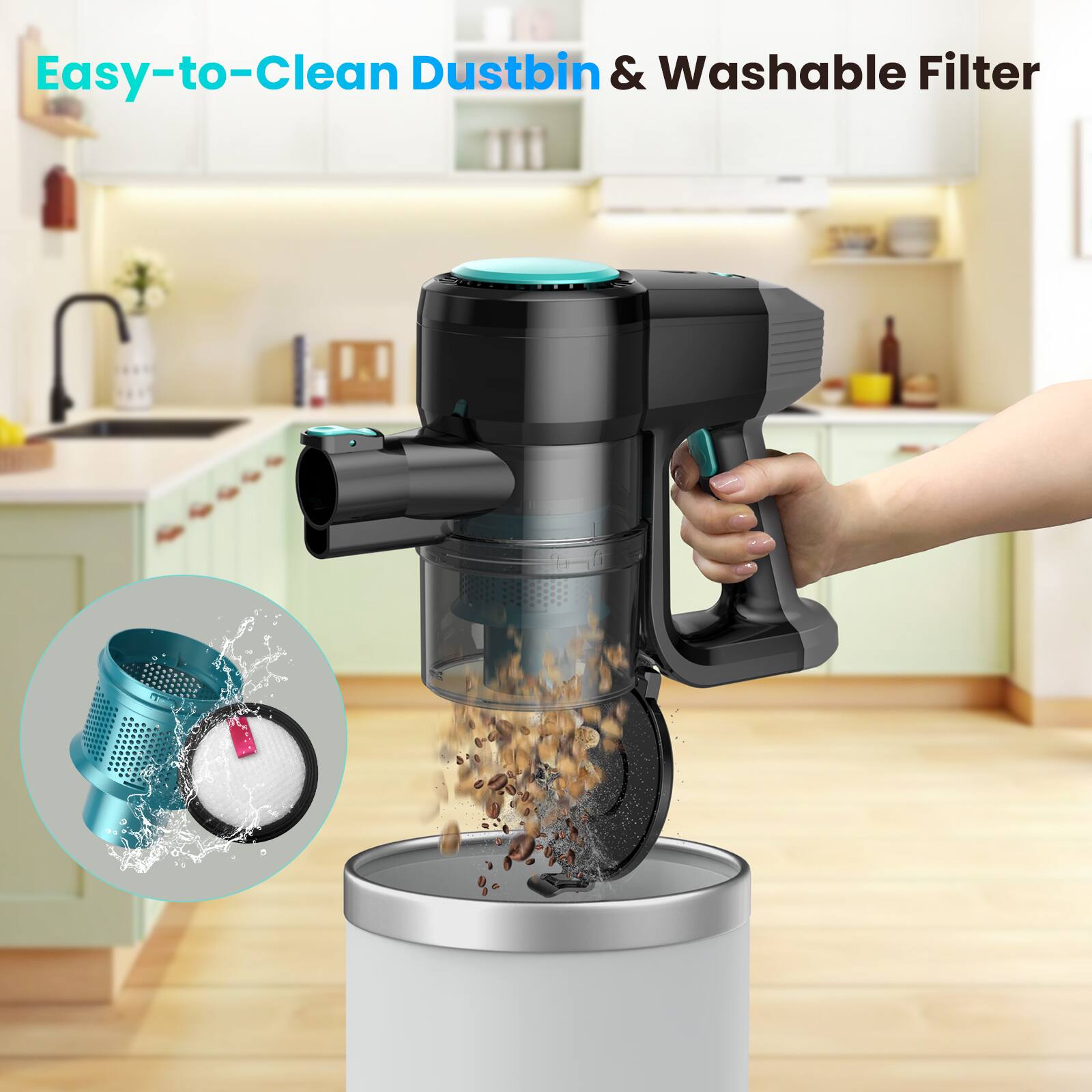 Easy-to-Clean Dustbin & Washable Filter