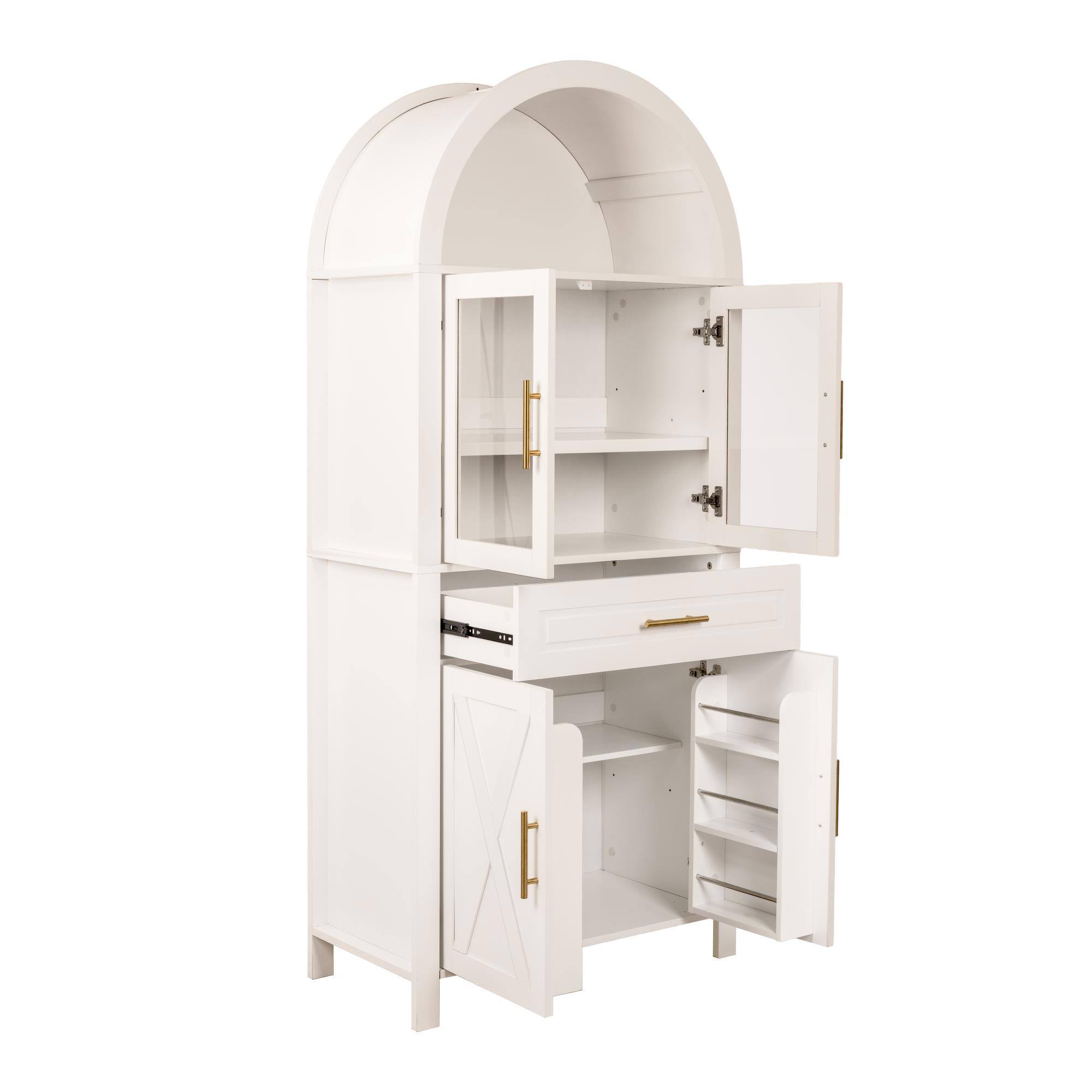 Alt View 6. Spaco - Spaco 71" Arched Farmhouse Pantry Cabinet with Glass Door, Adjustable Shelves, Barn Door Design, for Kitchen Dining Room - White.