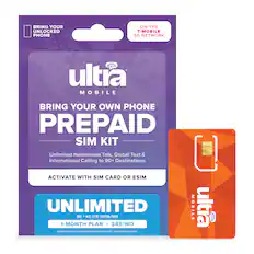 BRING YOUR UNLOCKED PHONE
ON THE T-MOBILE 5G NETWORK
ultra MOBILE
BRING YOUR OWN PHONE PREPAID SIM KIT
Unlimited Nationwide Talk, Global Text & International Calling to 90+ Destinations
ACTIVATE WITH SIM CARD OR eSIM
UNLIMITED
5G • 4G LTE DATA/MO
1-MONTH PLAN | $49/MO
OVER 35GB MAY SLOW WHEN NETWORK IS BUSY. TAXES & FEES EXTRA.