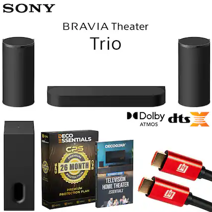 SONY BRAVIA Theater Trio Dolby dts ATMOS CPS DECO ESSENTIALS + DECOGEAR CPS - I PREMIUM T NOTH CPS 26 MONTH CPS BEGINNER'S GUIDE VEDMN PROTECTION WOTCIN TELEVISION HOME THEATER PREMIUM PLAN ESSENTIALS PROTECTION CP EE CPB Se CPS 1 1