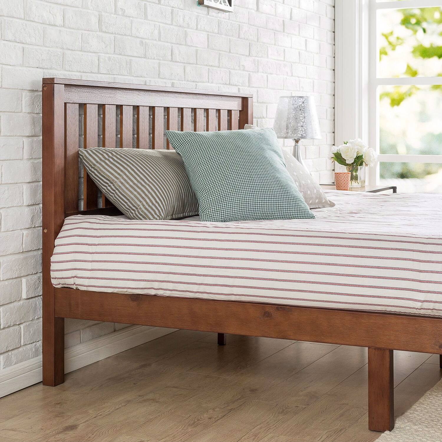 Left. Hivvago - Hivvago Queen size Mission Style Solid Wood Platform Bed Frame with Headboard - Brown.