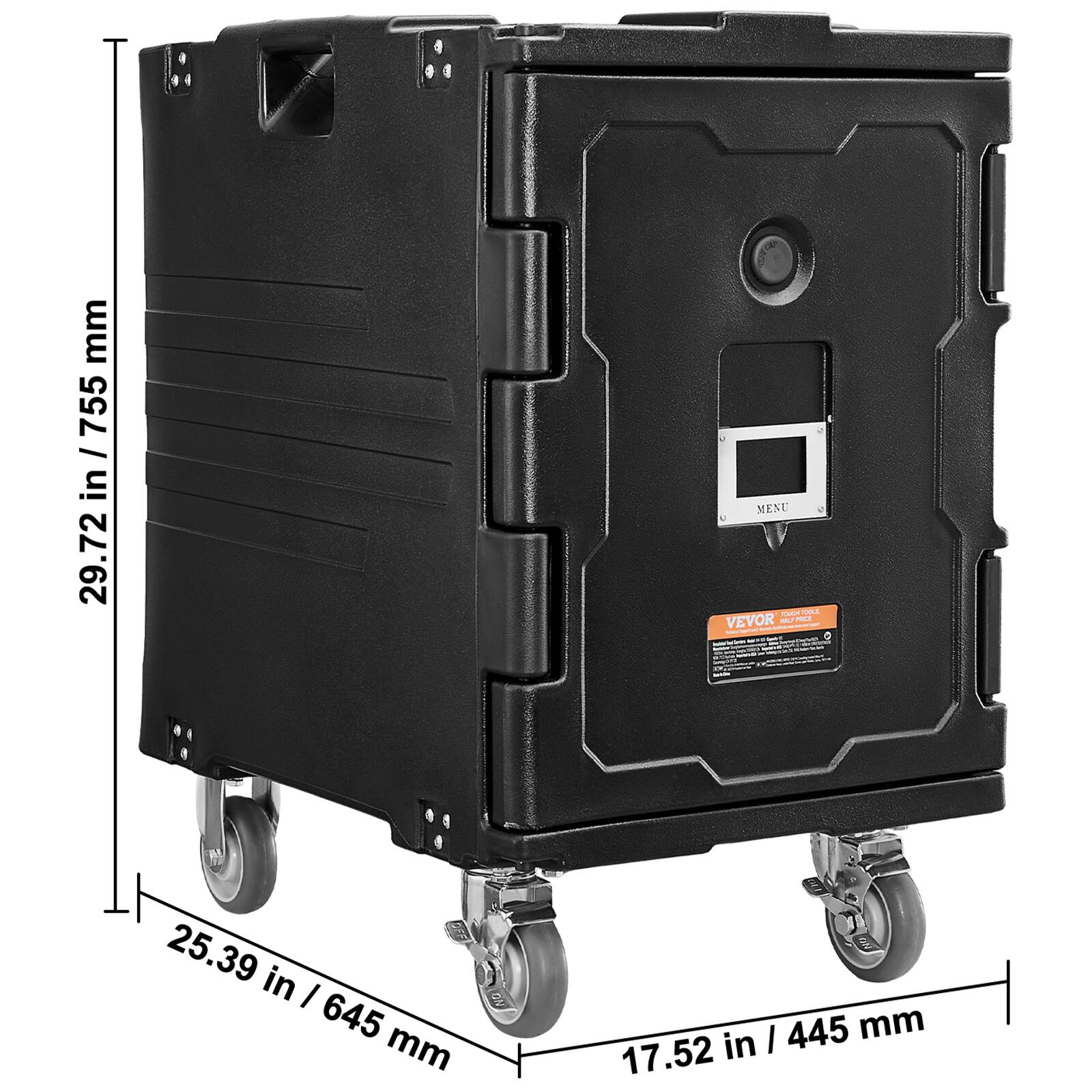 29.72 in / 755 mm
25.39 in / 645 mm
17.52 in / 445 mm
VEVOR