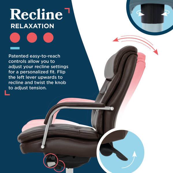 Recline RELAXATION

Patented easy-to-reach controls allow you to adjust your recline settings for a personalized fit. Flip the left lever upwards to recline and twist the knob to adjust tension.