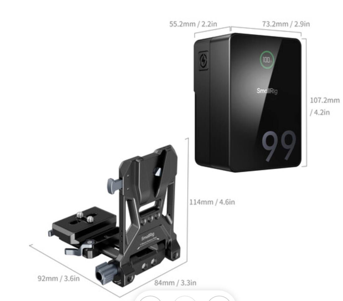 55.2mm / 2.2in  
73.2mm / 2.9in  
100  
SmallRig  
107.2mm / 4.2in  
99  
114mm / 4.6in  
92mm / 3.6in  
84mm / 3.3in