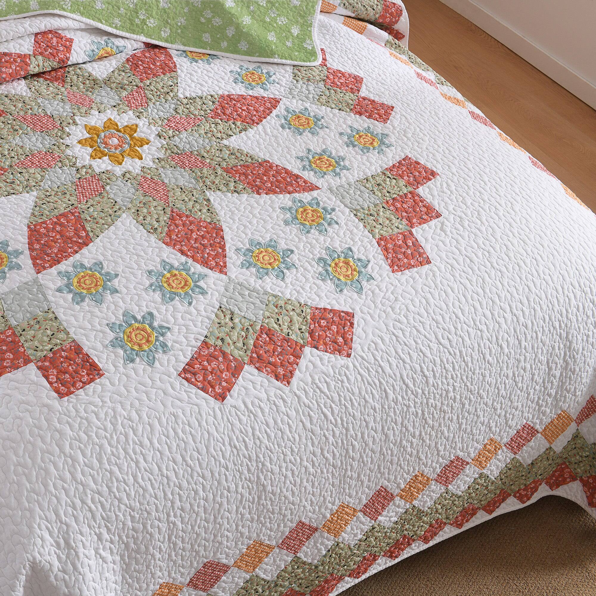 Back. MarCielo - MarCielo 3 Pcs 100% Cotton Vibrant Floral Patchwork Quilt Bedspread Set - Multicolored.