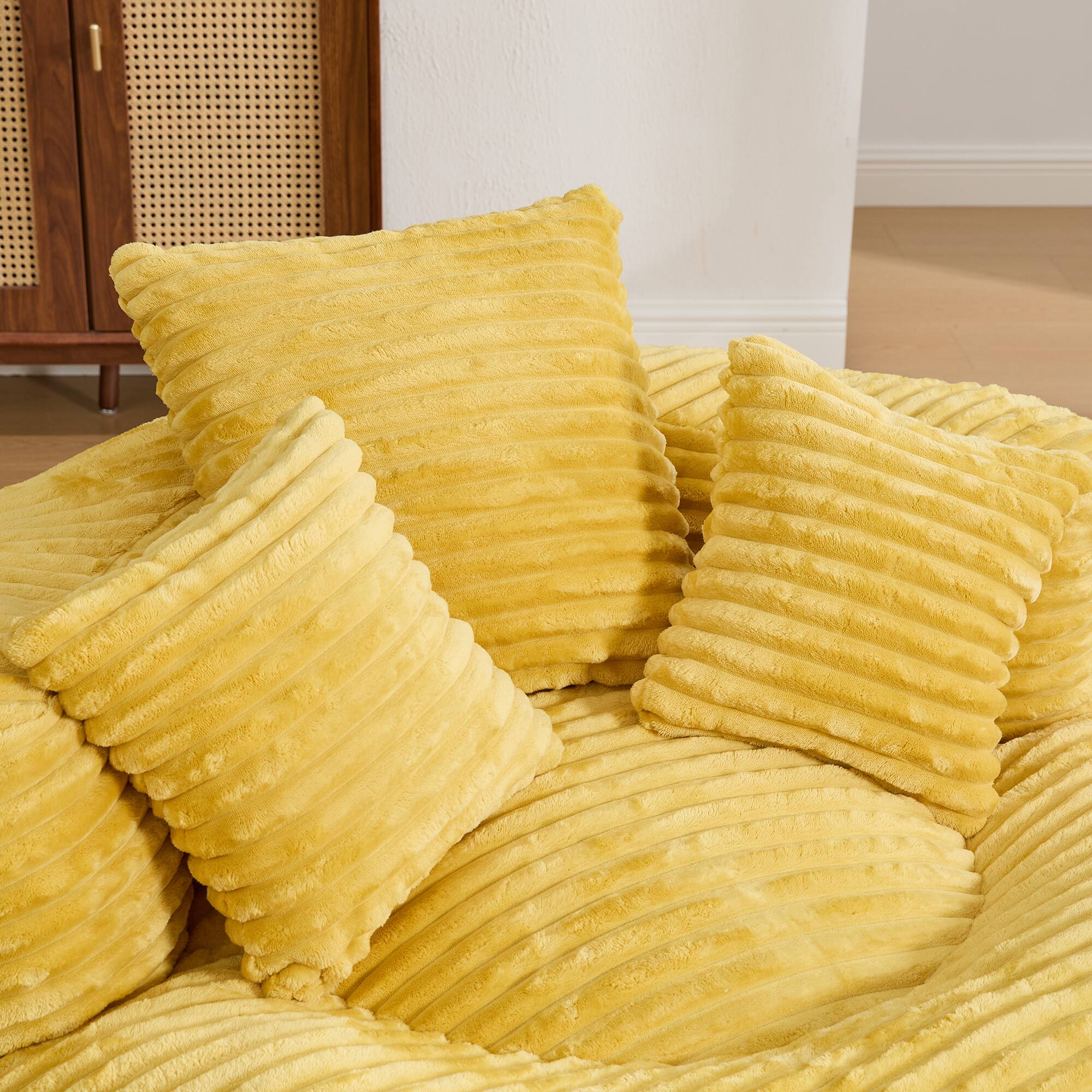 Alt View 9. Meqiodas - Bean Bag Chairs, Bean Bag Sofa for Adults, Kids,Oversized Corduroy Bean Bag Chair with 3 Pillows & Armrest - Yellow.