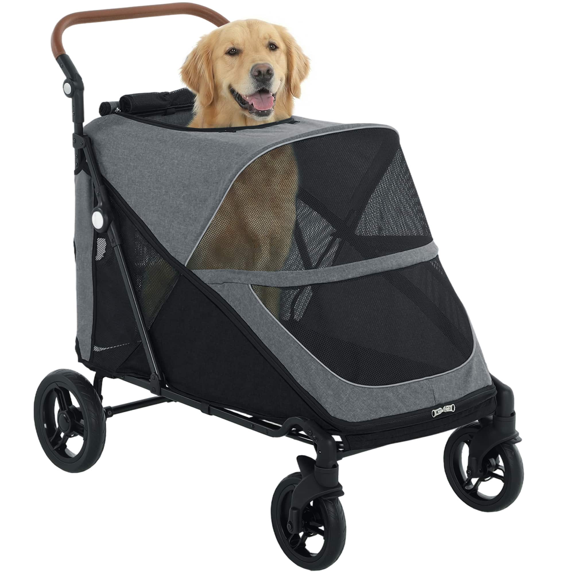 Pawhut - Stroller for Large Dogs Up to 66 LBS with All-Terrain Spring Suspension - Gray