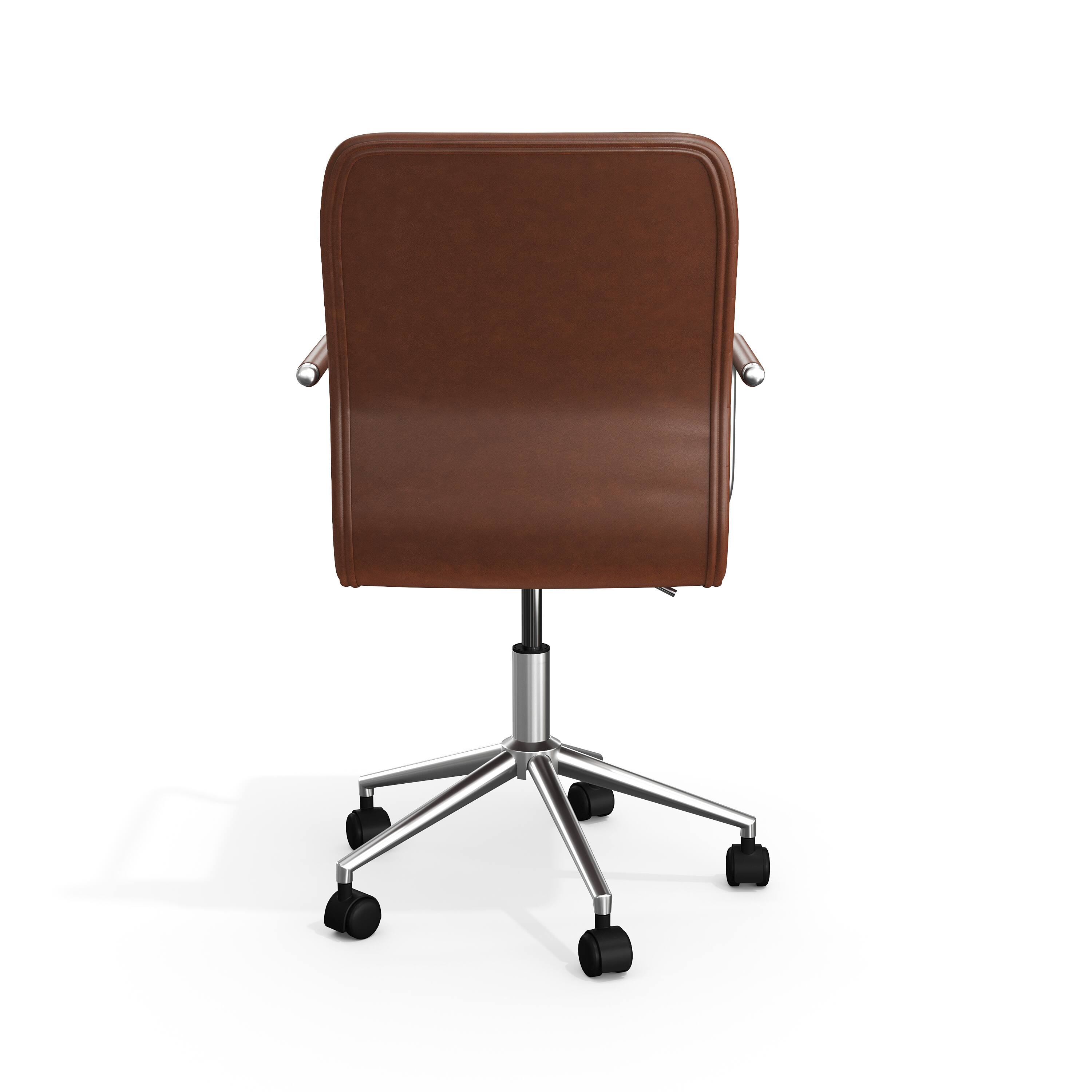 Alt View 8. Martha Stewart - Taytum Upholstered Swivel Home Office Chair with Integrated Armrests - Saddle Brown Faux Leather/Polished Nickel Frame.
