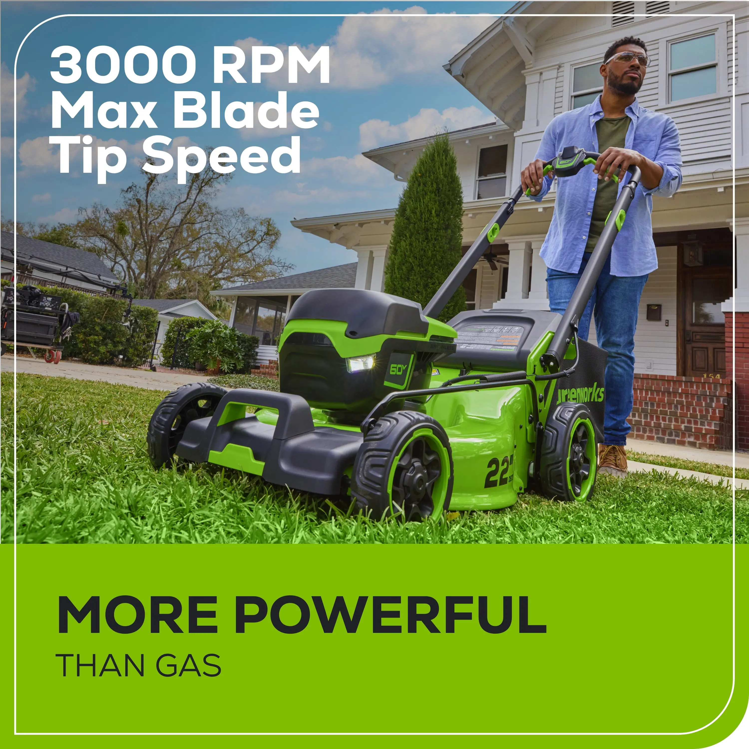 3000 RPM Max Blade Tip Speed

MORE POWERFUL THAN GAS
