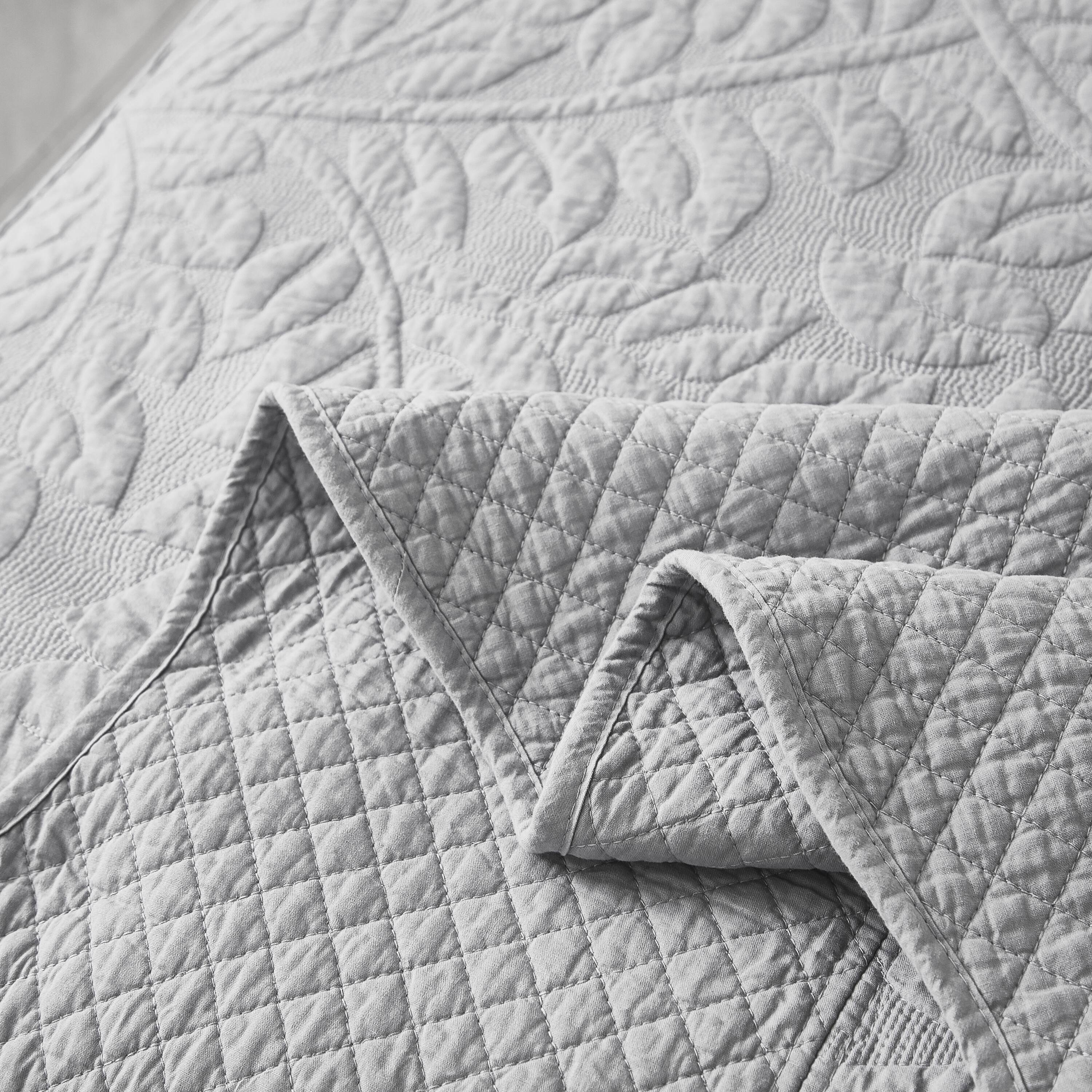 Back. MarCielo - Marcielo 2/3 Piece 100% Cotton Oversized Bedspread Lightweight Quilt Set - Noble Grey.