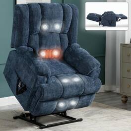 Kadyn - Dual Motor Power Lift Recliner, Massage & Heat, 350lb Capacity, Easy Assembly, Chenille - Blue