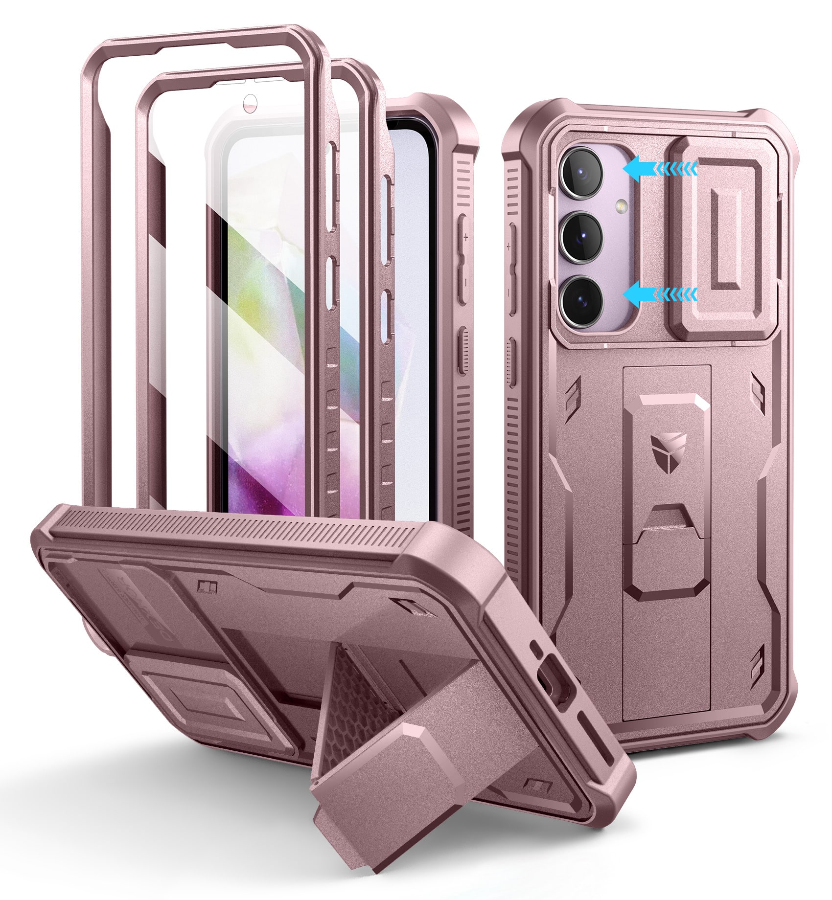 dexnor - Samsung Galaxy A55-5G Case Heavy Duty Military Grade Protection Shockproof Phone Case with Screen Protector, 6.6 inch - Peony Pink