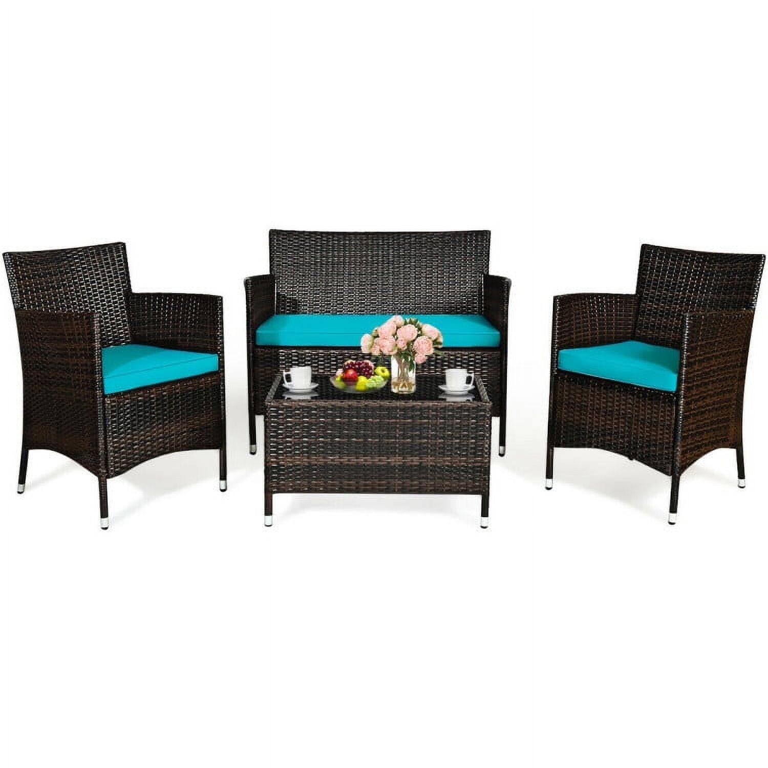 Alt View 2. Kadyn - 4 Pcs Patio Cushioned Wicker Conversation Set, All Weather Outdoor Sectional Sofa - Blue.