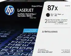 Original HP Toner
LASERJET
Dual Pack / Pack de Deux / Pack Doble / 两件装 / 2 in 1
CF287XD
87x
Black / Tinta Negra / Noir / 黑色
High Yield Toner Cartridges / Cartouches de toner grande capacité / Cartuchos de toner de alto rendimiento / 高容量墨粉盒
Great Savings! / De grandes économies!
JETINTELLIGENCE
HP LaserJet Pro
HP LaserJet Enterprise
M501, M506, MFP M527
Not for individual sale / Non destiné à être vendu individuellement