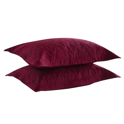 Front. MarCielo - 2-Pack Embroidered Solid Color Pillow Shams Polyester - Burgundy.