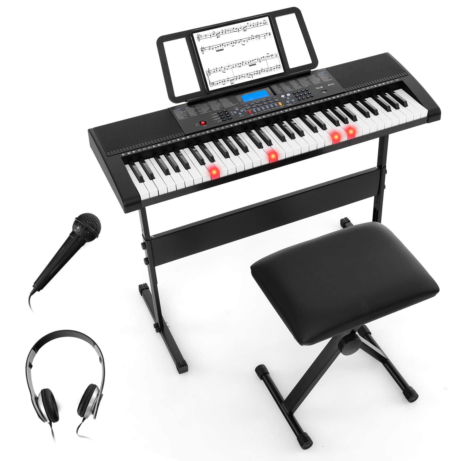 Front. Costway - Costway 61-Key Electric Piano Keyboard for Beginners with Adjustable Stand and Stool - Black,White.