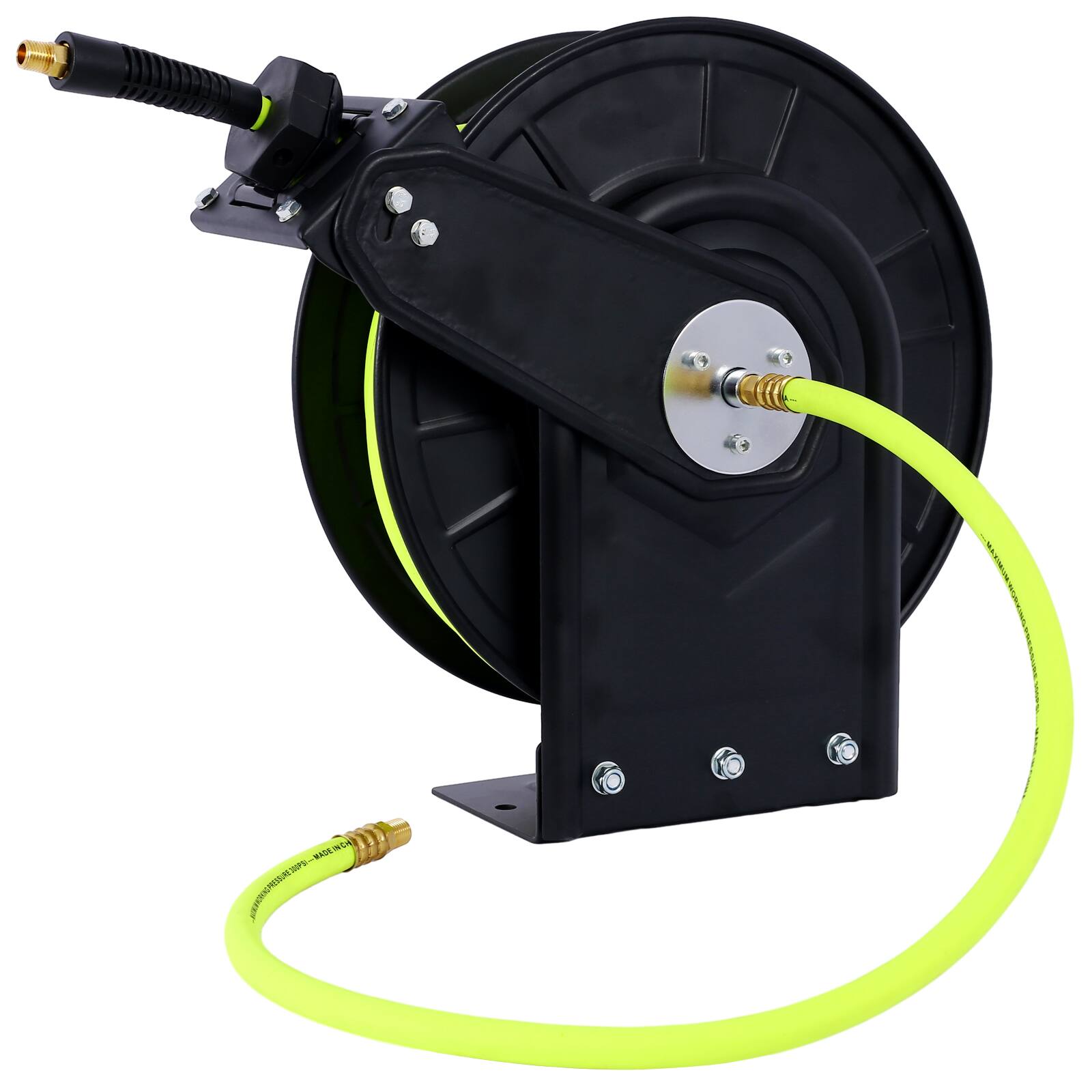 Angle. LOVMOR - 3 8 in x 50 Ft Retractable Auto Rewind Air Hose Reel Industrial Rubber 300 PSI.