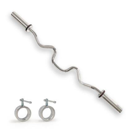 Front. Sunny Health & Fitness - 48” Super Curl Olympic Barbell Bar - Silver.