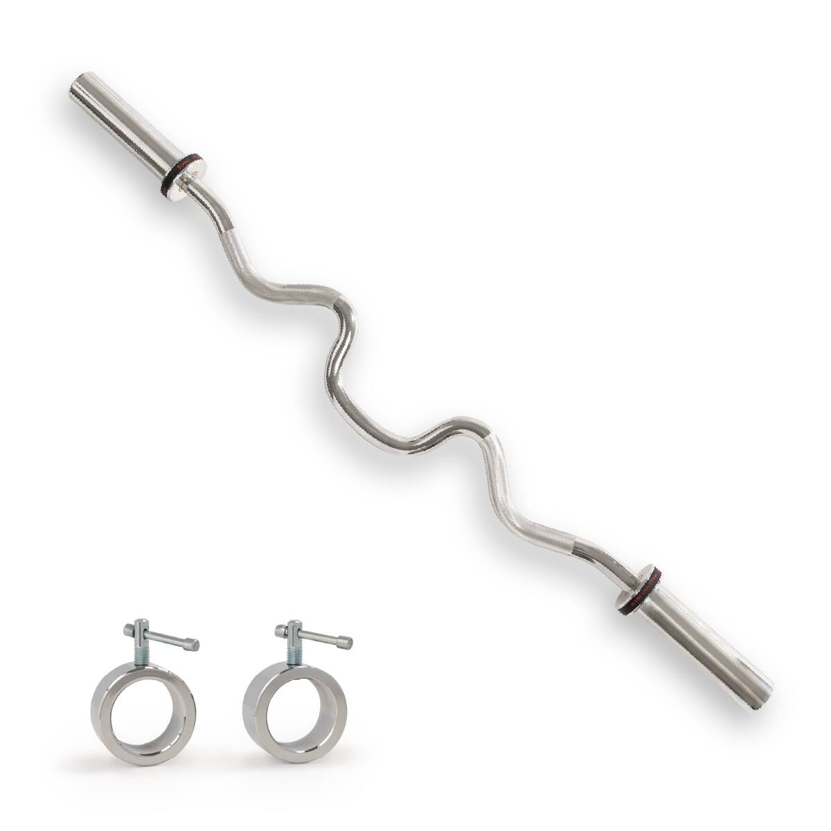 Front. Sunny Health & Fitness - 48” Super Curl Olympic Barbell Bar - Silver.