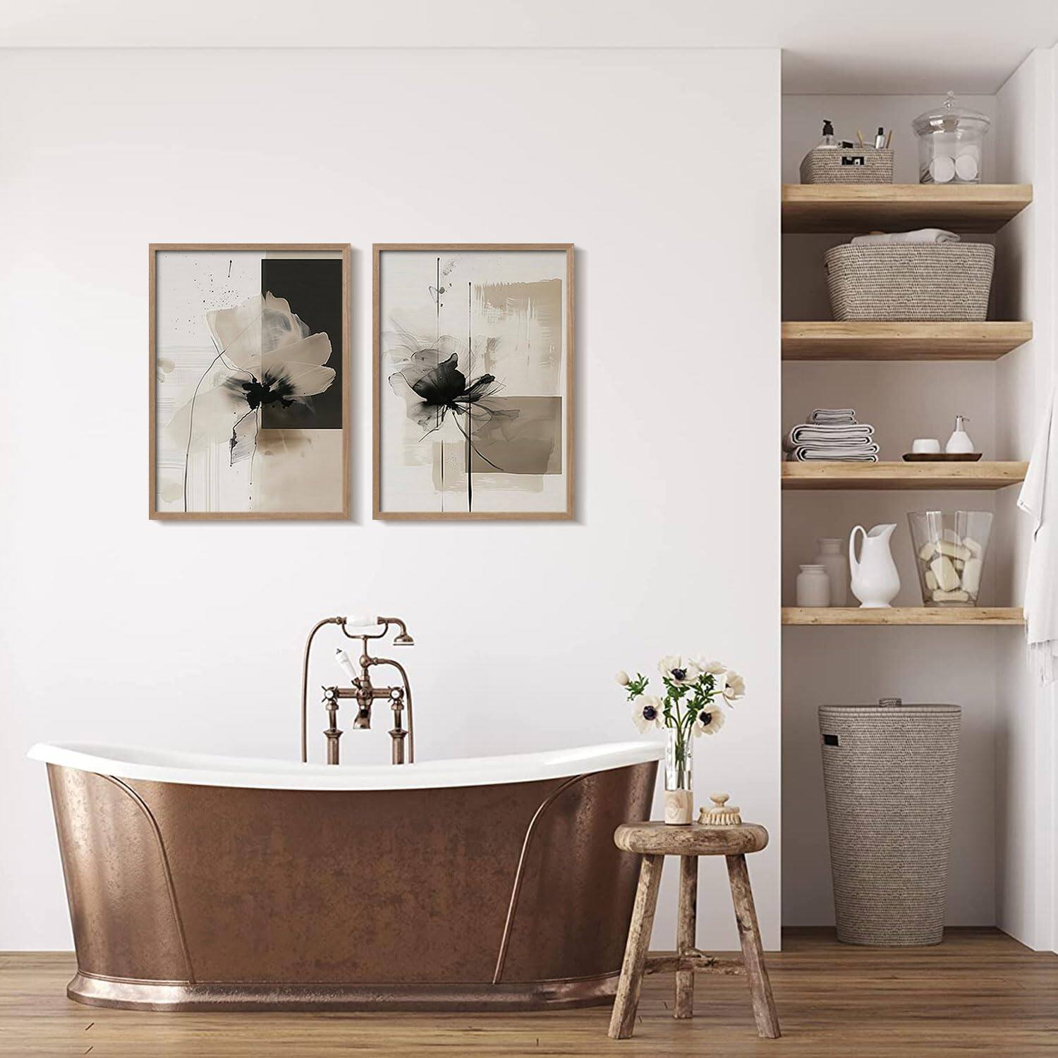 Alt View 6. Fabibe - Framed Black and White Flower Abstract Wall Art Modern Neutral Canvas Prints Posters Pictures Gallery Wall Decor Living - Blue 16"L x 12"W.